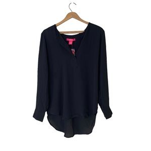 Catherine Malandrino Sheer Black Long Sleeve Split Neck Blouse NWT Size Medium